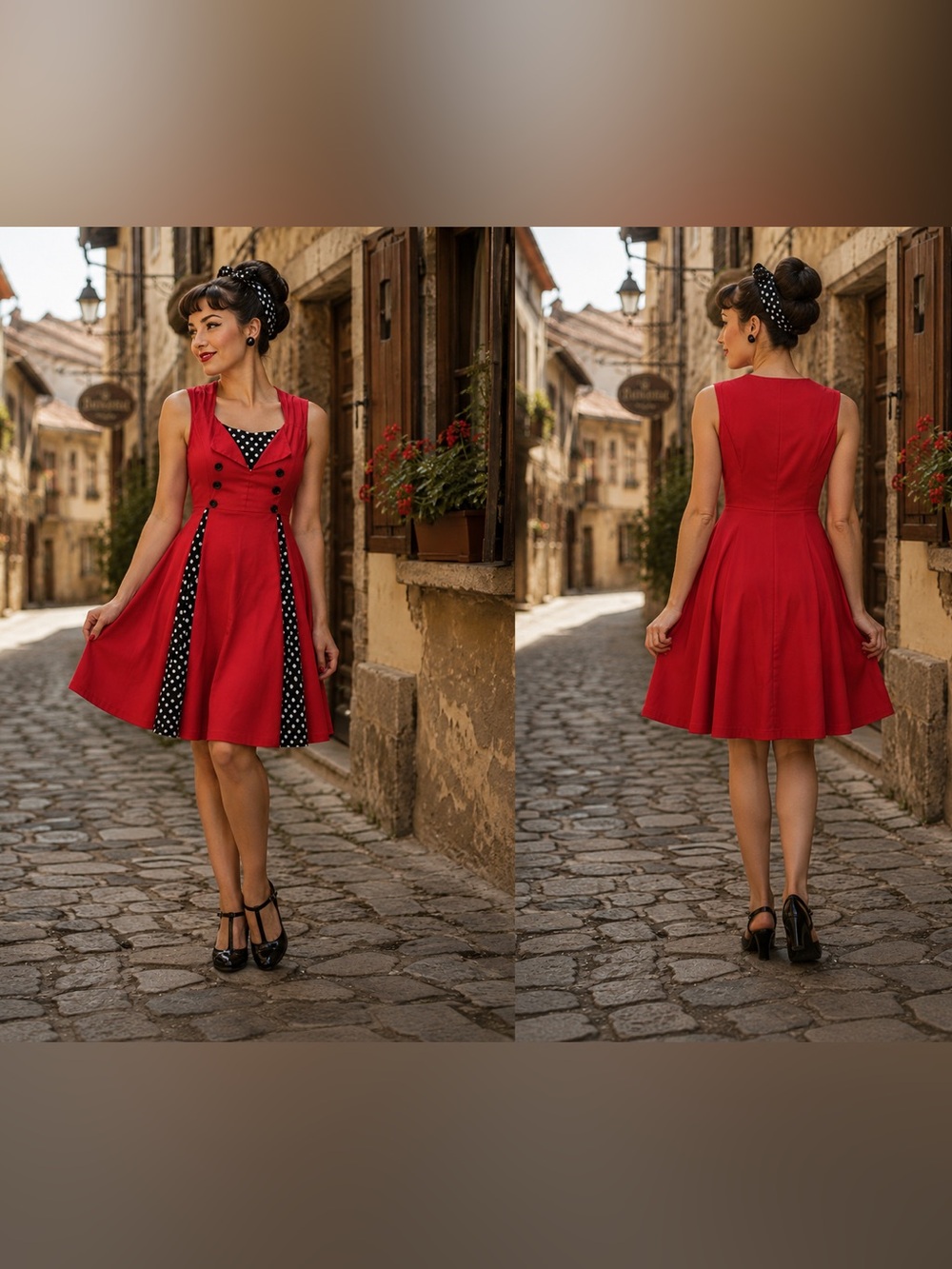 Red dress, Polka Dot Midi Dress